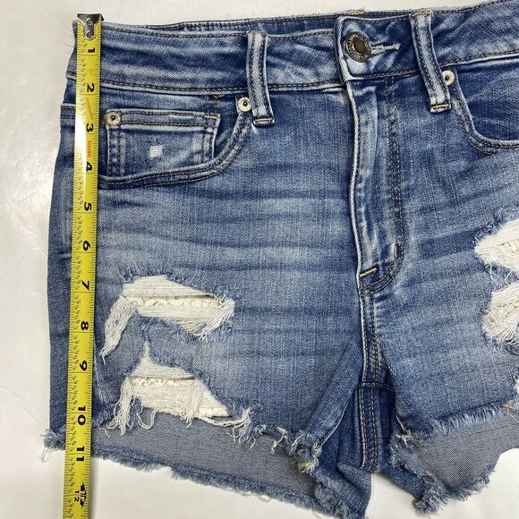 American Eagle Hi-Rise Shortie Sz 6 Next Level Stretch Denim Short Crochet EUC - Picture 5 of 11